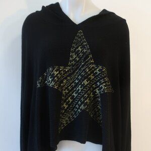 Womens Lauren Moshi Black Green Gold Star Hooded Thumbhole Asymmetric Sweater L